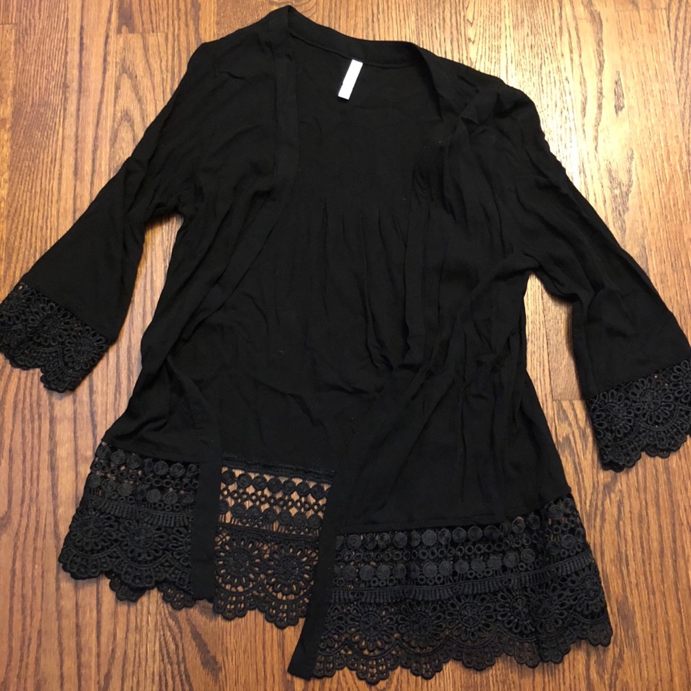 Black Crochet Kimono Cardigan